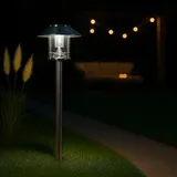 Melitec LED-Solar-Gartenlampe, Outdoor-Solarleuchte, Außenbeleuchtung, Solar-Wegebeleuchtung, bis zu 8 Stunden Leuchtdauer, aus Edelstahl, SO26 - Silber