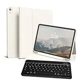 GKABXY Hülle mit Tastatur für iPad Air 11 Zoll (M4/M3/M2) 2026/2025/2024, iPad Air 5./4. generation 2022/2020 10,9 Zoll, magnetisch Abnehmbare Folio Bluetooth Tastatur hülle mit Stifthalter, Cremeweiß