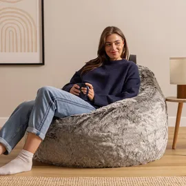 I.C.O.N. Icon Sitzsack Sessel, Grau, Flauschiger Kunstpelzstoff, Sitzsack Erwachsene mit Füllung, Bean Bag, Flauschig Lounge Sessel, Lounge Stuhl, Schlafzimmer, Wohnzimmer, Wohnzimmer Möbel