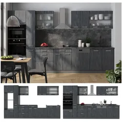 Vicco Küchenzeile R-Line 350 cm Schwarz Beton Anthrazit mit Arbeitsplatte Anthrazit