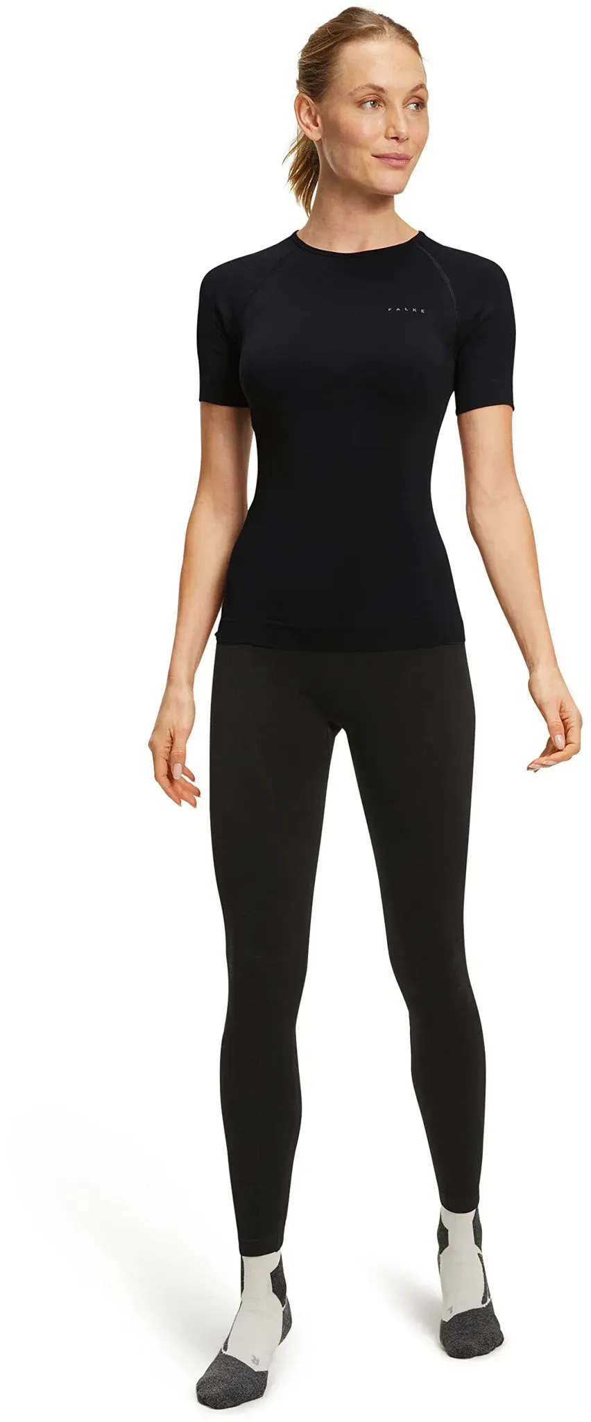FALKE Damen Baselayer-Shirt Warm Round Neck W S/S SH Funktionsgarn Schnelltrocknend 1 Stück, Schwarz (Black 3000), XL