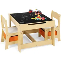 GOPLUS 3tlg. Kindersitzgruppe, 1 Kindertisch mit 2 Stühle, Kindermöbel Set aus Holz, Kindertischgruppe Indoor mit Stauraum, Maltisch für Kleinkind Mädchen Jungen