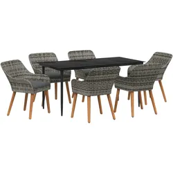 vidaXL 7-teiliges Garten-Dining-Set Grau Poly Rattan