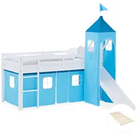 Homestyle4u Hochbett, Blau, Weiß, Textil, Kiefer, 90x200 cm, Kinder-