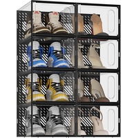 JOISCOPE Schuhaufbewahrungsboxen, 8 Stück durchsichtige & stapelbare Kunststoff-Schuhboxen mit magnetischer Tür, Traineraufbewahrung mit Deckel für Damen/Herren, Transparent Schwarz