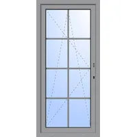 Balkontür "GEORG" 74 mm 3-fach Verglasung Kunststoff 8 Sprossenfelder (abschließbar) Silbergrau RAL 7001 innen öffnend DIN rechts