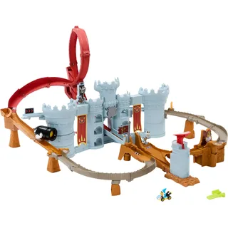 Hot Wheels Mario Kart Bowsers Festung Trackset mit Die-Cast-Kamek im Maßstab 1:64, und Platz zur Aufbewahrung