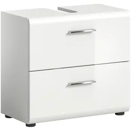xonox.home Waschbeckenunterschrank 2 Schubladen 60 x 54 x 30 cm Weiß Hochglanz