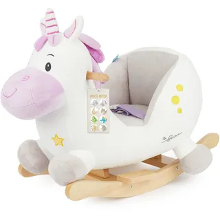 Bieco Plüsch Schaukeltier Einhorn, 60 cm | Kinder Schaukelstuhl mit Sicherheitsgurt | Baby Schaukel | Schaukel Kleinkind | Schaukeltier Baby Schaukelwippe ab 9 Monate | Schaukelpferd Holz