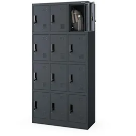 Jan Nowak Schließfachschrank Stahlblech 185 cm x 90 cm x 40 cm Anthrazit 12 Fächer