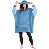 Disney Stitch Übergroße Hoodie Decke Damen - Fleece Oversized Kapuzenpullover mit Ärmeln für Teenager - Einheitsgröße (Blau Stitch) - Einheitsgröße