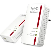 AVM Fritz!Powerline 1240E/1000E WLAN Set (1200 MBit/s, WLAN-Access Point, ideal für Media-Streaming oder NAS-Anbindungen, Internationale Version), ethernet weiß