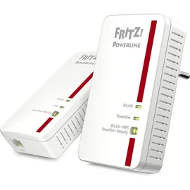 AVM Fritz!Powerline 1240E/1000E WLAN Set (1200 MBit/s, WLAN-Access Point, ideal für Media-Streaming oder NAS-Anbindungen, Internationale Version), ethernet weiß