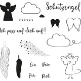 Rayher Clear Stamps Schutzengel, Bogen 97 x 102,5 mm, 16 Motive, klar, transparente Stempel, durchsichtig, Silikonstempel, 50256000