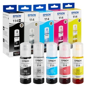 EPSON 114/T07B1/B2/B3/B4/B5  Foto schwarz, cyan, magenta, gelb, grau Tintenflaschen, 5er-Set