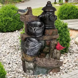 Außen Bereich Spring Zier Brunnen Kaskade Stein Optik Eimer Garten Pumpe Vögel