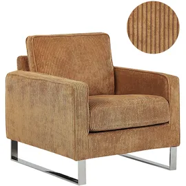 Beliani Sessel VIND Cord 75 x 80 x 90 cm Hellbraun mit Kissen