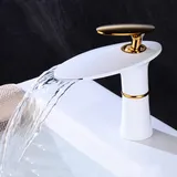 Waschbecken-Wasserhahn, Wasserfall, Waschbecken-Wasserhahn, Heiß- und Kalt-Mischbatterie, Messing-Wasserhahn, Badezimmer, Wasserfall, Einhand-Waschtischarmatur, Weißgold B, kurz ( Color : Platinum A ,