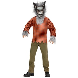 Fun World Kostüm Werwolfsjunge Kostüm für Kinder, Wütender Werwolf kurz nach seiner Verwandlung grau 152-164