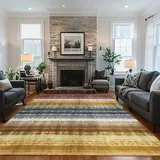 MUOUCTE Abstrakt Teppich, 160x200cm, Bohemien Grau Gelb Gradient Teppiche, Stilvoll Modern Faltbar Einfach zu Sauber Heim Dekor Teppich, Kurzflor Dauerhaft Küche Wohnzimmer Büro Schlafsaal Matte