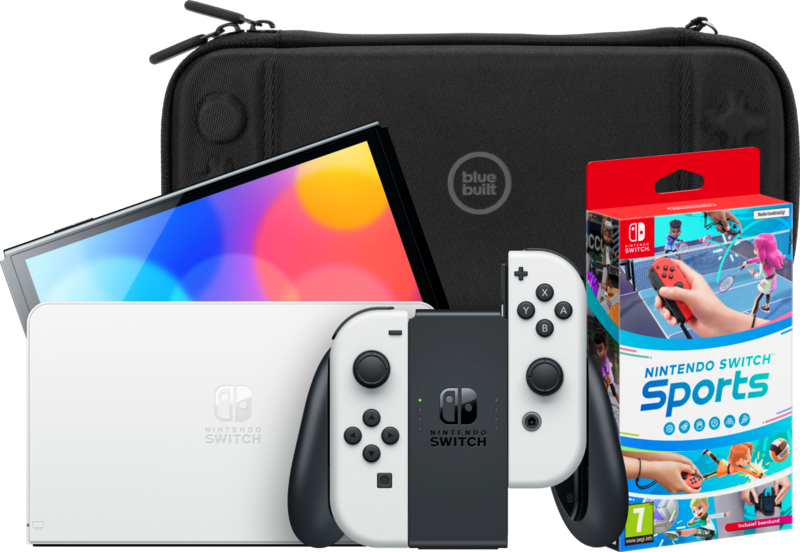 Nintendo Switch OLED Weiß + Nintendo Switch Sports + Bluebuilt Travel Case