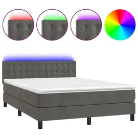 vidaXL Boxspringbett mit Matratze & LED Dunkelgrau 140x190 cm Samt