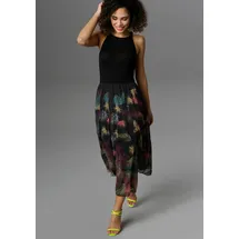 Aniston SELECTED Sommerkleid Bunt Blätterdruck Schwarz/Beere/Grün/Rauchblau/Lila/Apfelgrün/Grau/Apricot/Sand 34