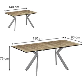 Vicco Esstisch Trill, Eiche rustikal/Grau, 140 x 90 cm ausziehbar