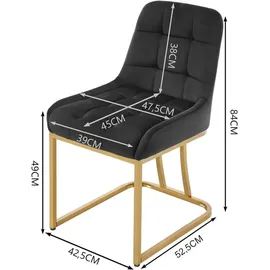 Woltu 2 x Esszimmerstühle, Polsterstuhl, mit Metallgestell Samt Schwarz - Schwarz