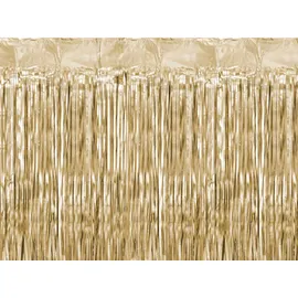 Partydeco Hängedekoration Türvorhang Lametta Vorhang 100x200cm - Folienvorhang mit Langen Fransen - Goldener Hintergrund für Fotoshootings - Partyvorhang Disco & Party Glitzer Deko - Hellgold