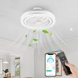 NACATIN Deckenventilator Mit Beleuchtung und Fernbedienung, 30CM leiser LED Acryl Deckenventilator, stufenlose Dimmung und einstellbare Windgeschwindigkeit, ideal für Schlafzimmer (Weiß, Runden)