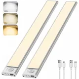 Pair 30 Cm Lange Led-schrankleuchte Mit Bewegungsmelder Für Den Innenbereich, Kabellose Led-küchenleuchte, 6000 K Schrankbeleuchtung Mit 3 Beleuchtungsmodi, Usb-aufladbar, 2er-pack [energieeffizienzkl