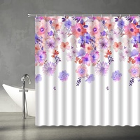 Duschvorhang 180x200 Lila Blume Duschrollo Wasserabweisend Anti-Schimmel mit 12 Duschvorhangringen, 3D Bedrucktshower Shower Curtains, für Duschrollo für Badewanne Dusche
