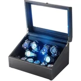 Isili Watch Winder für Automatikuhren, Luxus-Uhrenbeweger mit LED-Beleuchtung, 6er Uhrenbeweger + 6 Staufächer mit leisen Motoren, Geschenk für Vatertag (PU-Schlangenleder)