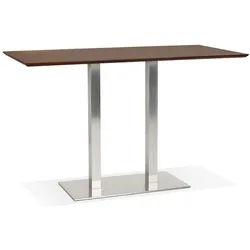 Kadima Design Hochtisch mit gebürstetem Stahlgestell, Walnuss-Finish Holzplatte, 180x90x100 cm, modern