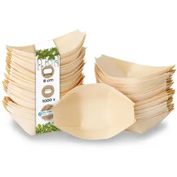 BIOZOYG 1000 Stück Snackschalen Einwegschalen Holzschiffchen 80mm, biologisch abbaubar, für Fingerfood, Schalen aus nachhaltiger Forstwirtschaft
