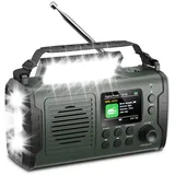 20000mAh Kurbelradio mit Bluetooth, DAB/FM Solar Radio, Als Taschenlampe & Leselicht, USB Handy-Lader, SOS Alarm, TF Karte, Kopfhöreranschluss, TFT Bildschirm, Tragbar Notfallradio für Camping Outdoor