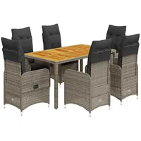 vidaXL 7-tlg. Garten-Bistro-Set mit Kissen Grau Poly Rattan