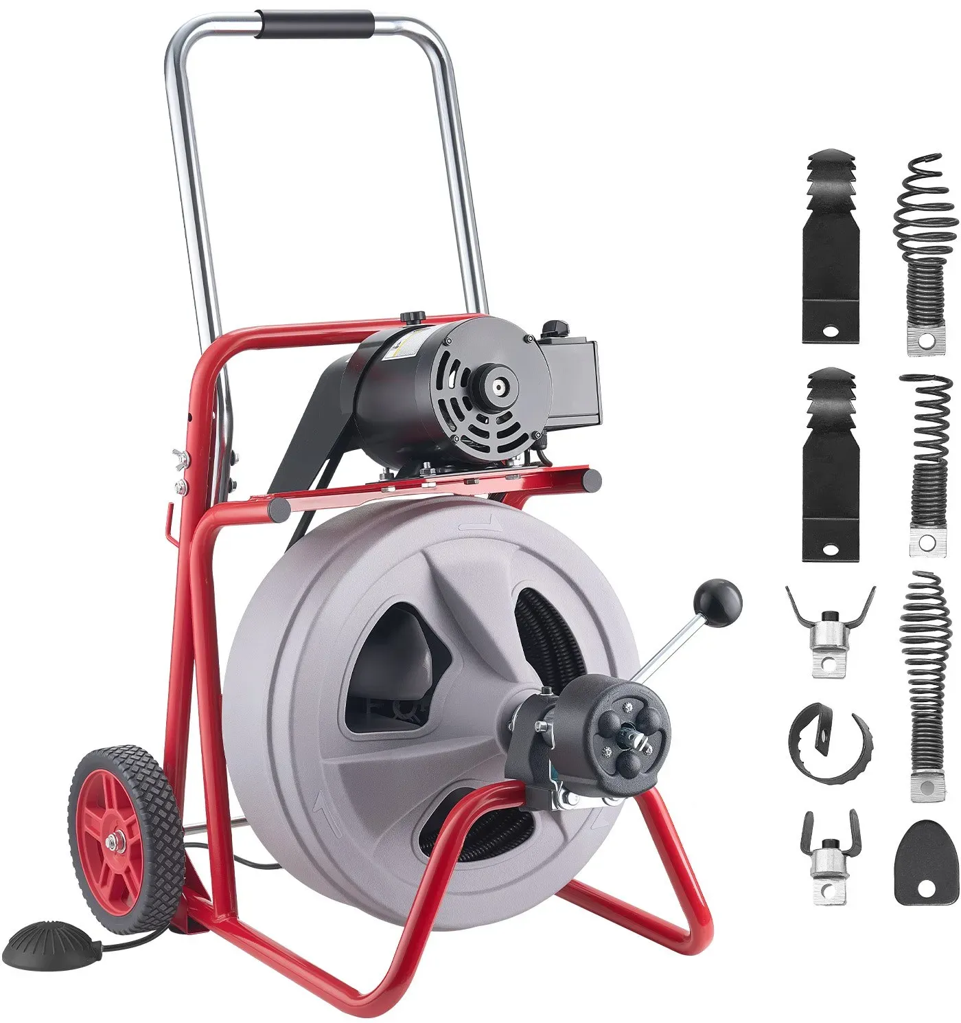 VEVOR Rohrreinigungsmaschine 30 m x 13 mm, Rohrreinigungsgerät mit Automatischem Vorschub, 8 Schneidwerkzeugen & Pneumatischem Fußschalter, Rohrreiniger für Rohrdurchmesser von 50 bis 150 mm