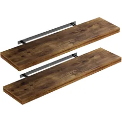 Casaria 2x Wandregal dunkle Eiche mit Halterung 90cm Schwebend