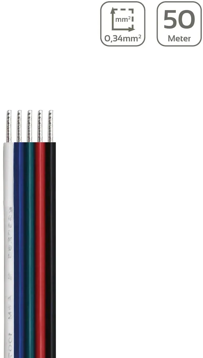 LED Kabel RGBW 5-polig - Querschnitt: 5x0,34mm2 / AWG22 - Länge: 50m