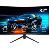 Odys Gaming Monitor XP32-X - 32 Zoll (80 cm), Curved (1500R), 180 Hz, WQHD (2.560x1.440 px), 1 ms Reaktionszeit (MPRT), HDR, FreeSync/G-Sync komp., Eye Care, HDMI, DP, 3,5mm Audio