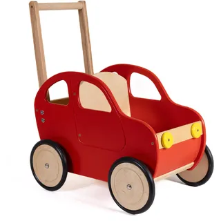 HolzFee Lauflernwagen Holz Auto Baby Laufwagen Griff höhenverstellbar Farbe Auswahl (Rot)