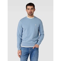 Sweatshirt in unifarbenem Design mit Label-Stitching, Hellblau, XXL