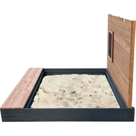 Axi Holzsandkasten Mandy XXL mit Sitzbank, Stauraum, Deckel & Kreidetafel Anthrazit/Braun