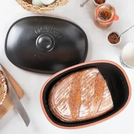 ROMERTOPF Römertopf Brottopf oval MEDI 2,3 Liter - Brotkasten Schwarz aus Keramik - Atmungsaktiver Tontopf für langanhaltende Frische von Brot und Brötchen