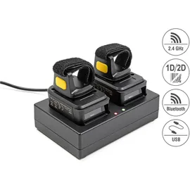 DeLock Ringbarcode Scanner 1D und 2D mit 2,4 GHz oder Blueto 2D-Barcodes), Barcode-Scanner, Schwarz