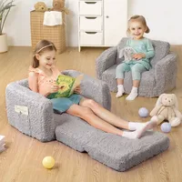 Kindersofa Klappbar 2 in1 Schlafsofa, Kindersessel Kindercouch für Kinderzimmer, Kindertags und Geburtstagsgeschenk für Mädchen und Jungen, Grau - Grau