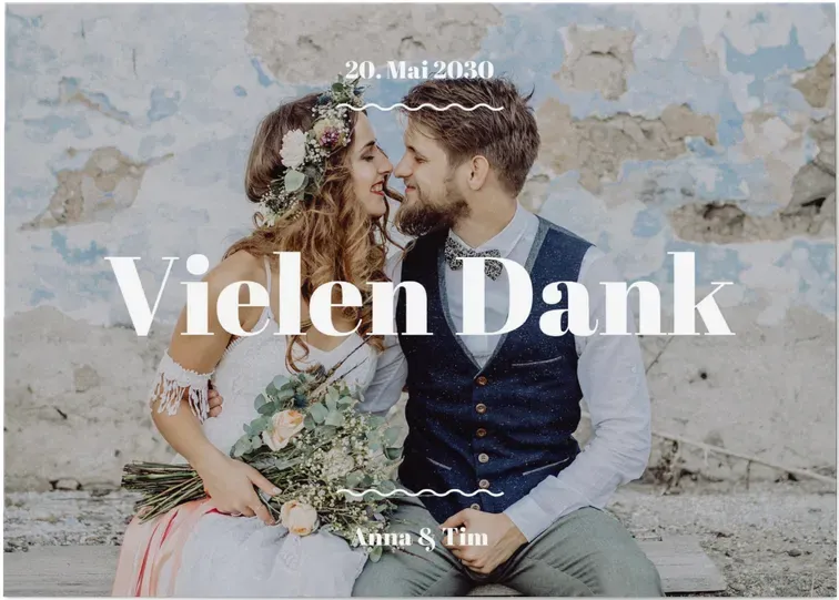 Hochzeit Danksagungen selbst gestalten - Foto mit Schrift -  | Wunderkarten.de