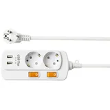 NEUVIELE 2 Fach Steckdosenleiste mit 2 USB Schalter Steckerleiste Überstromschutz Mehrfachsteckdose Steckdosen Verteiler 3300W 250V/16A Weiß